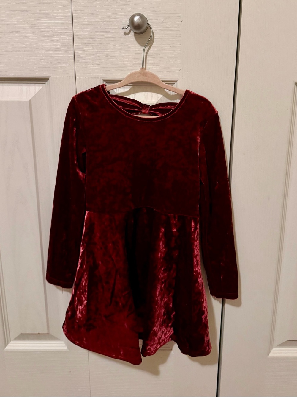 Place Girls' Velvet Long-Sleeve Dress - Burgundy